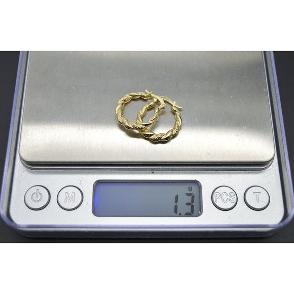 Real 10K Yellow Solid Gold Swirl Rope Hoop Earrings 1.3 grams